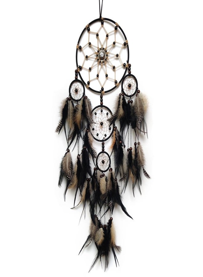 SOYUZU Large Dream Catcher Wall Decor Brown and Black Dream Catchers with Tree of Life Pendant Bead Handmade Feather Dreamcatcher Wall Hanging Ornament for Bedroom Living Room Home Decor - Image 1
